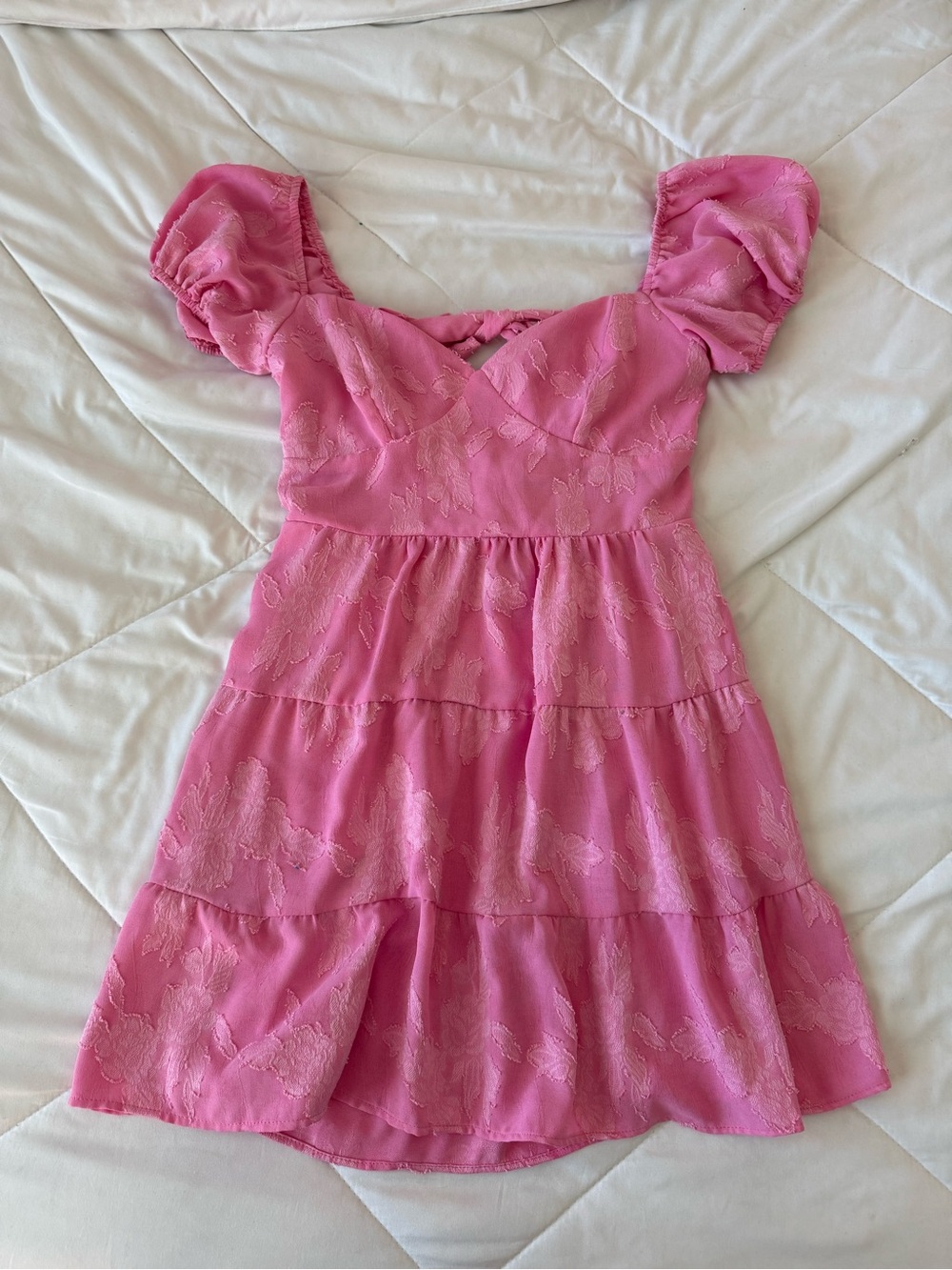 Show Me Your Mumu Pink Puff-Sleeve Tiered Dress